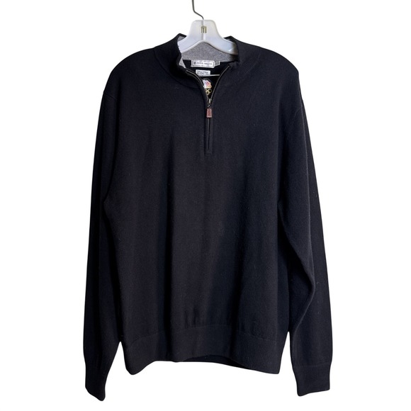 Peter Millar Mens L Wool Cashmere Quarter Zip Sweater Black NBC Olympics Logo